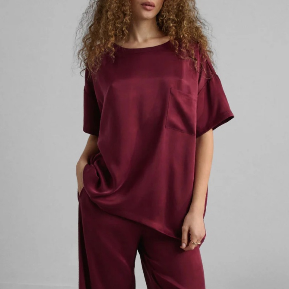 NWT Lunya washable silk oversized tee - shirt only - calliope wine